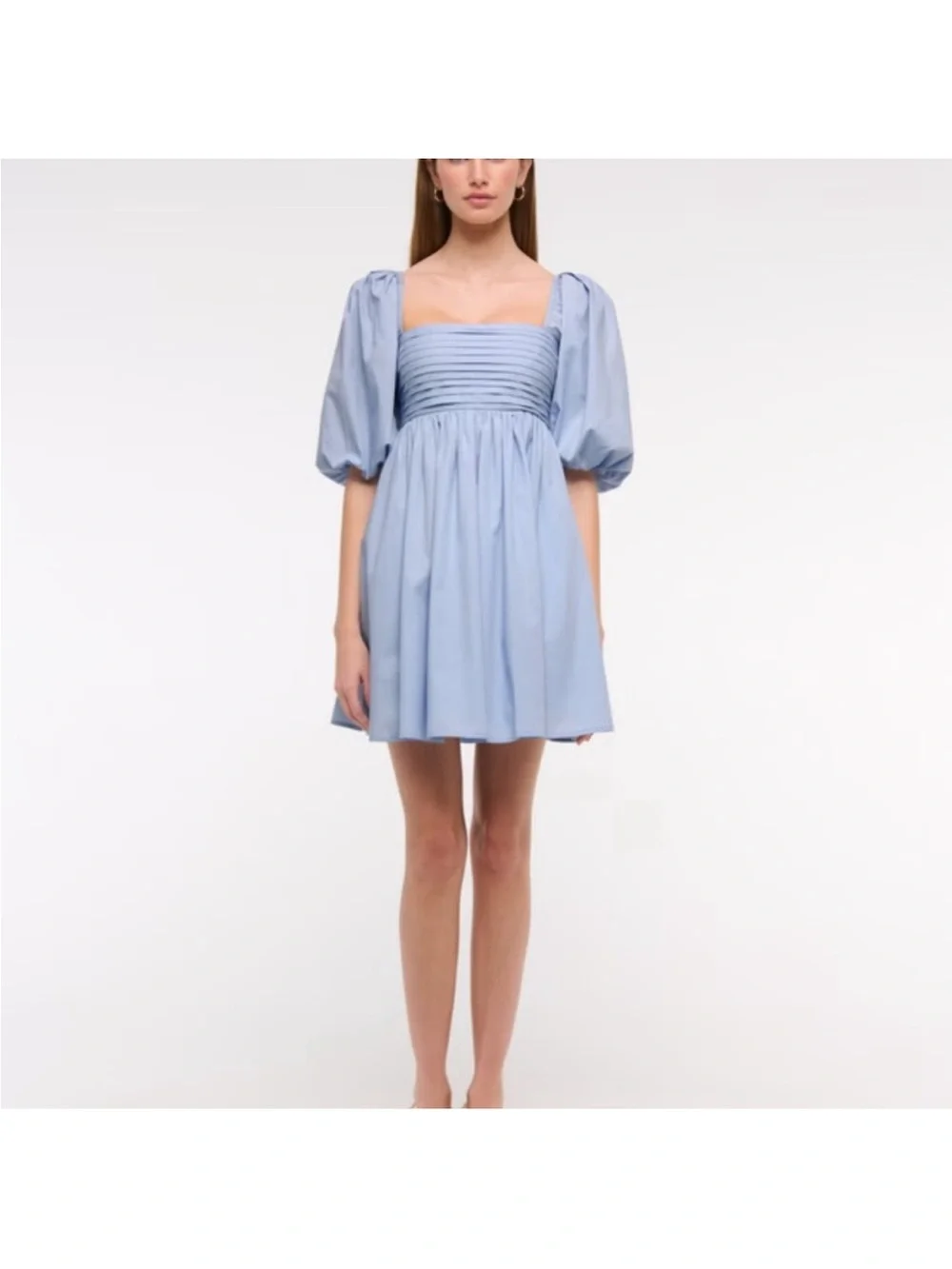 Abercrombie & Fitch Emerson Blue Poplin Puff-Sleeve Square Neck Mini Dress - Picture 2 of 5